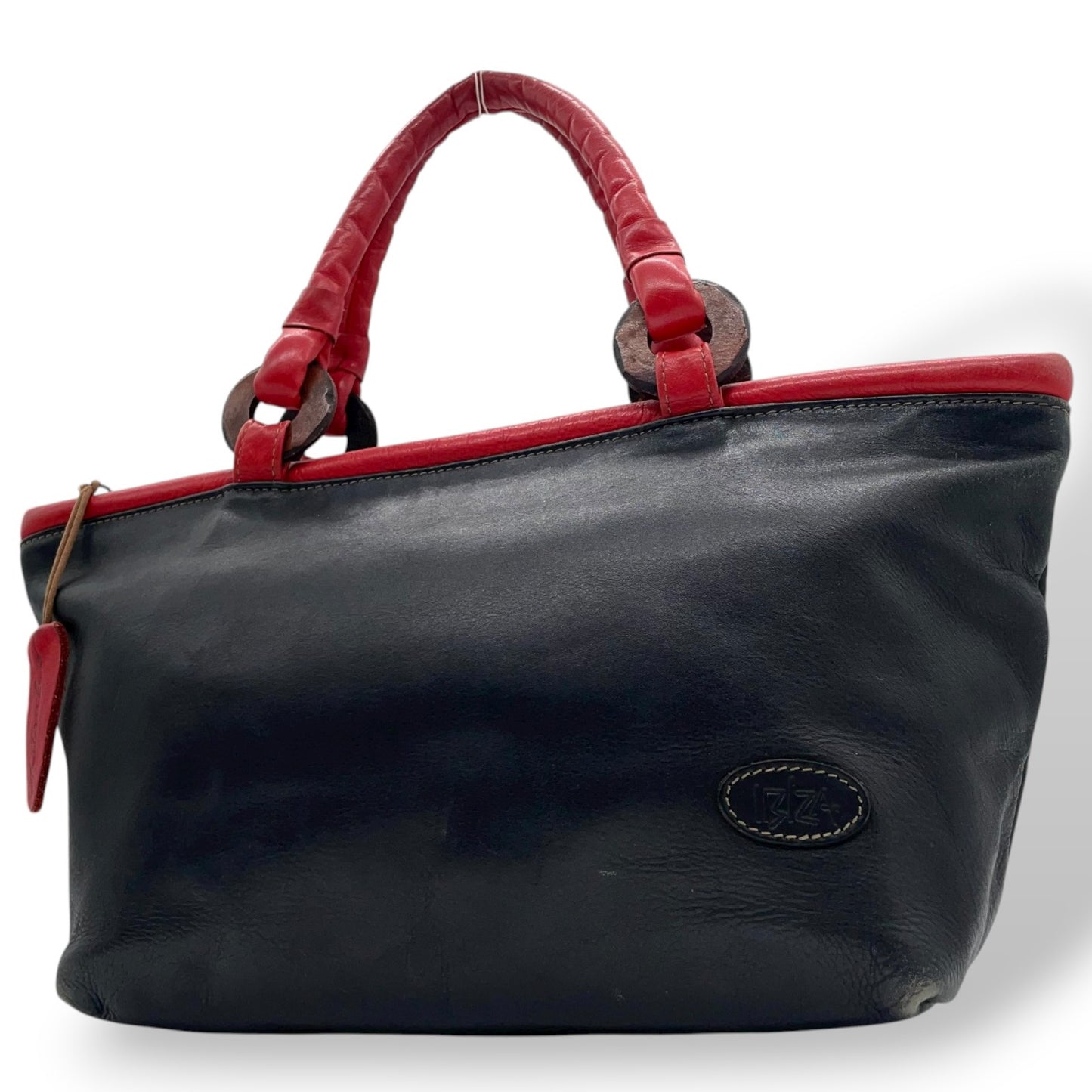 イビザ IBIZA レザーハンドバッグ バイカラー レッド×ブラック 赤 黒 木製リングデザイン レディース S68