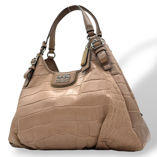 コーチ COACH ショルダーバッグ クロコ型押しレザー ベージュ シルバー金具 ホーボー トート T3