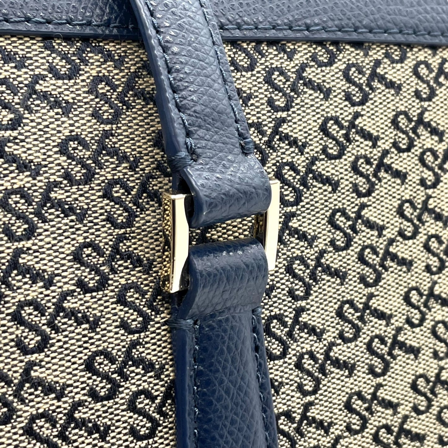 サマンサタバサ Samantha Thavasa トートバッグ ロゴジャガード 紺 ネイビー 肩掛け A4収納可 上品 T2