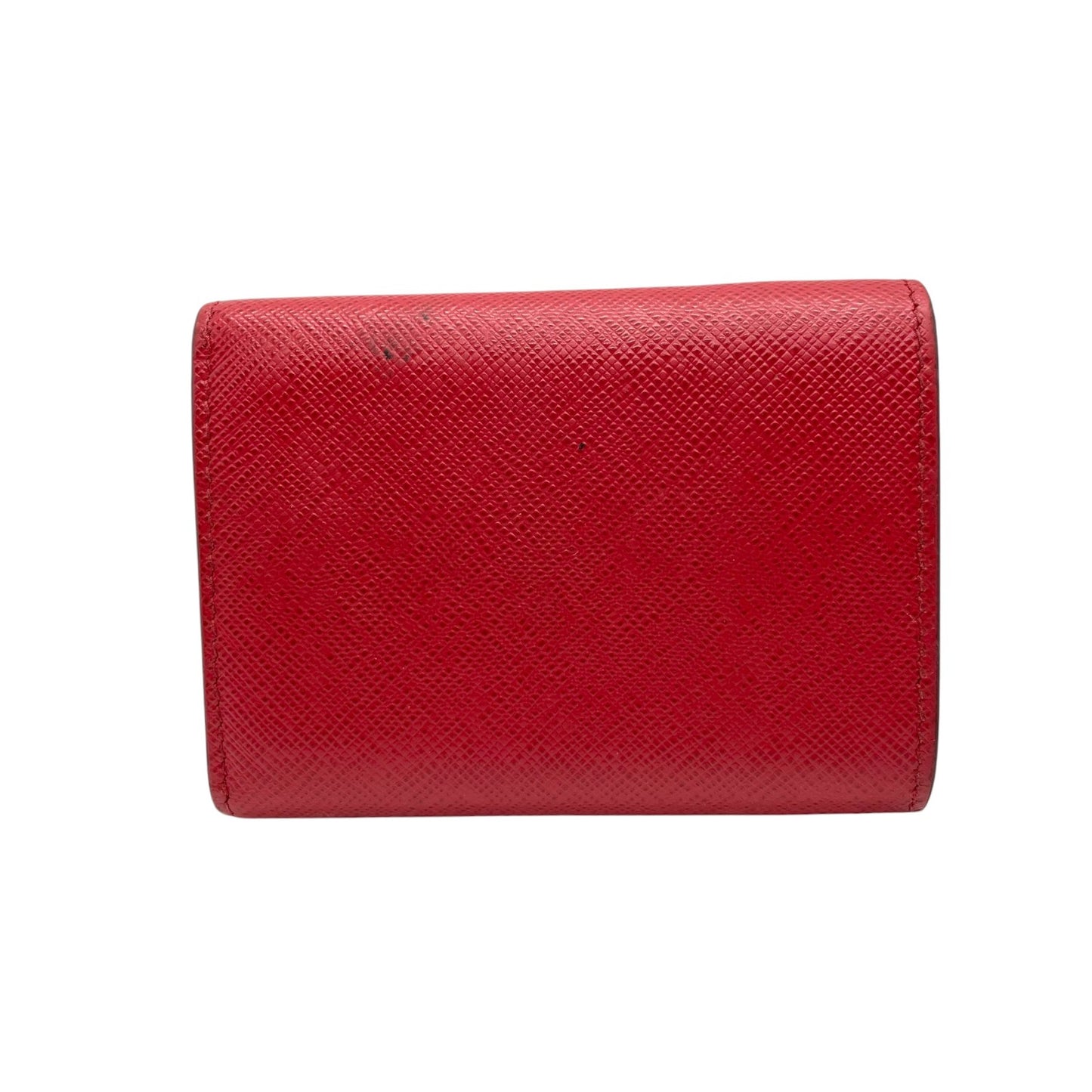 プラダ PRADA サフィアーノレザー 三つ折り財布 ミニウォレット 赤 レッド ゴールドロゴ コンパクトウォレット M5