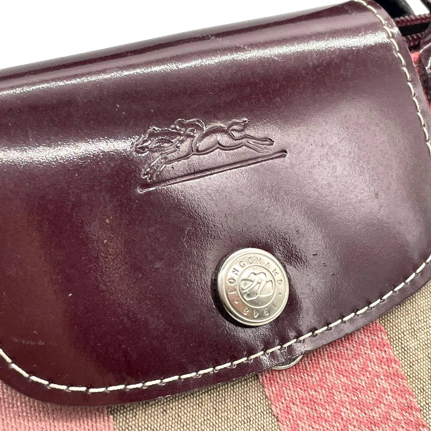 美品 ロンシャン LONGCHAMP ルプリアージュ ハンドバッグ トートバッグ マルチカラー ストライプ ベージュ ピンク キャンバス×レザー U2