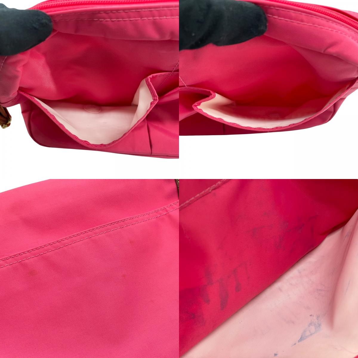ロンシャン LONGCHAMP ナイロン ショルダーバッグ ピンク ブラウン 茶色 レザー ツインポケット メッセンジャーバッグ ゴールド金具 レディース U2