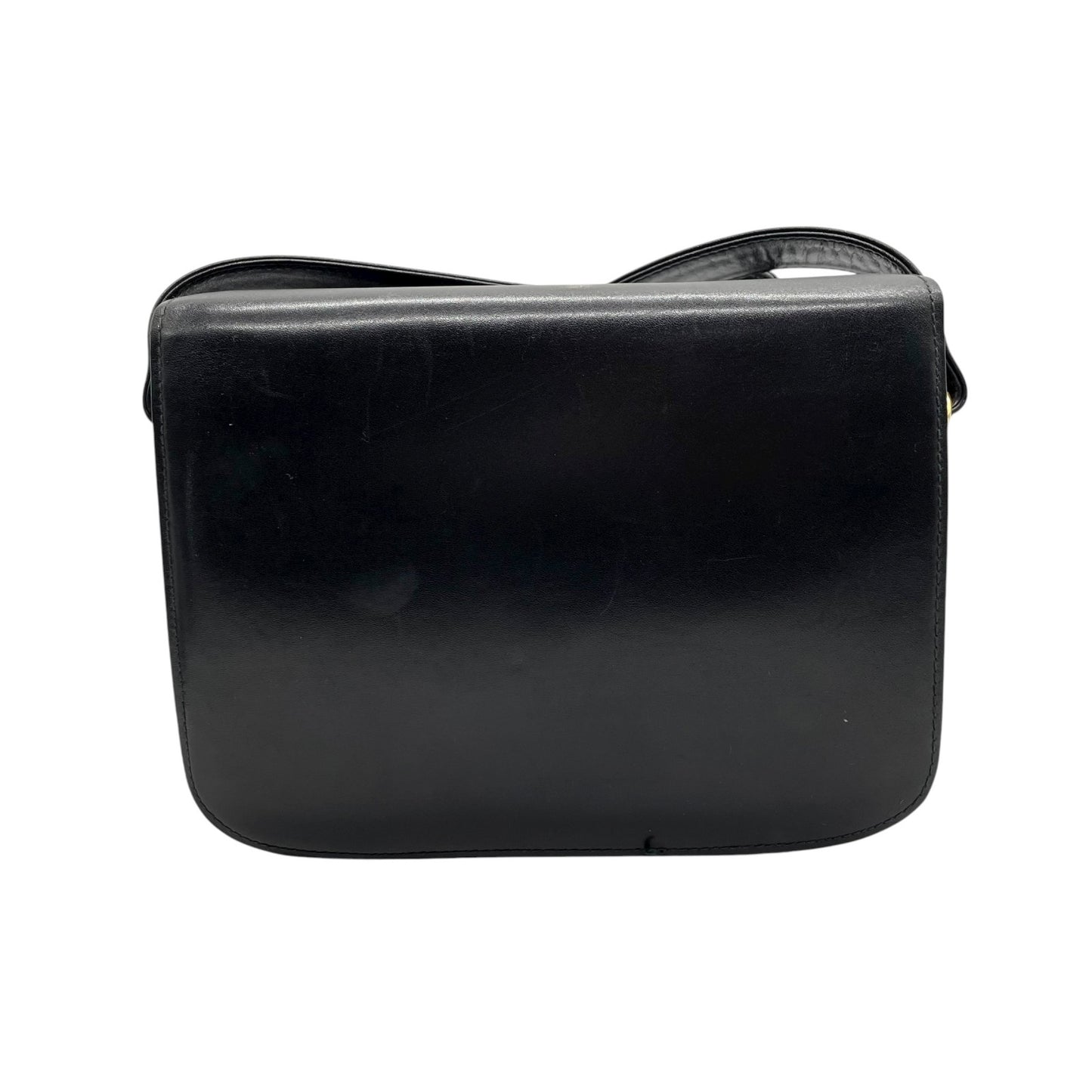 美品 セリーヌ CELINE ホースロゴ ホースキャリッジ金具 ショルダーバッグ 黒 ブラック レザー ヴィンテージ 馬車金具 金金具 ゴールド K5