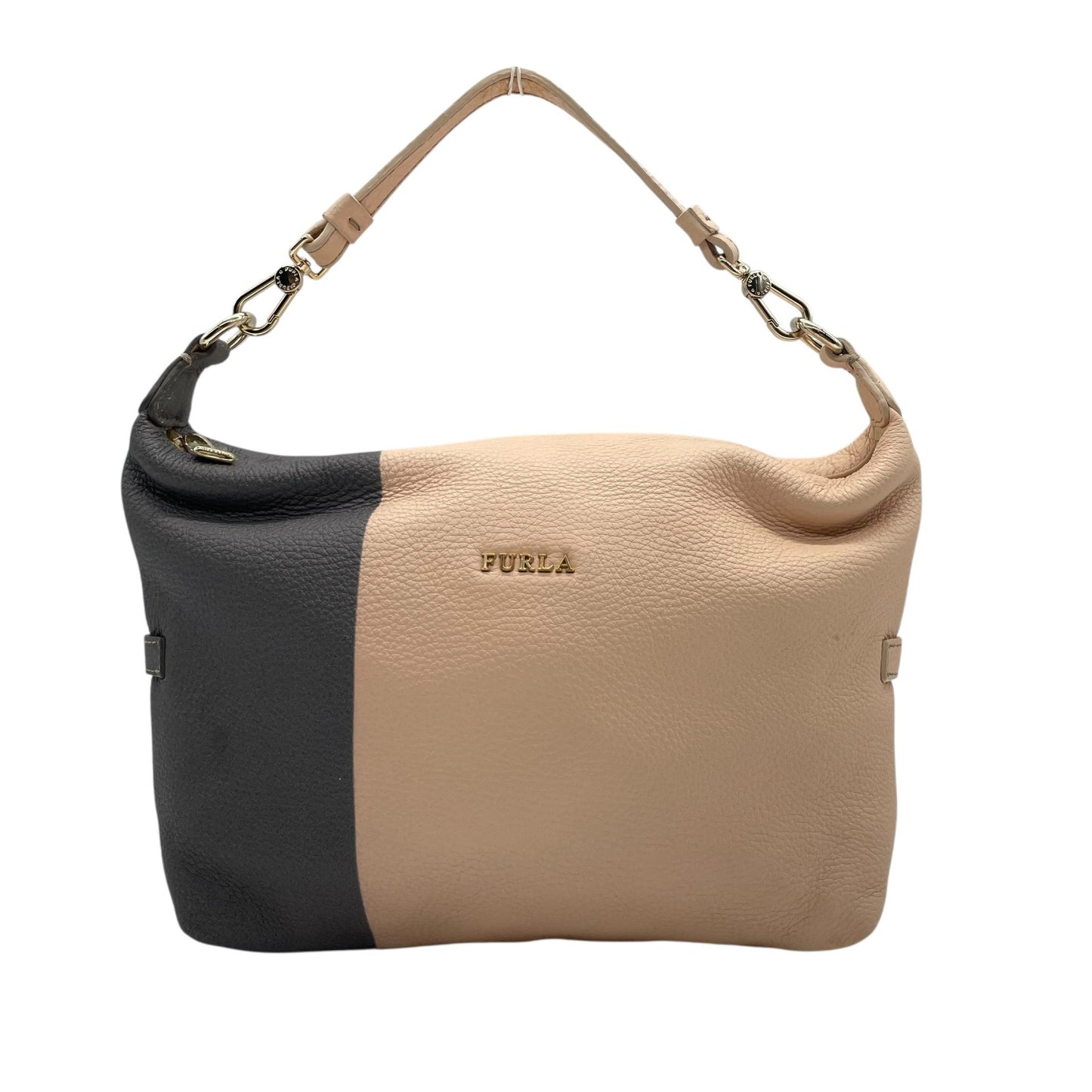 フルラ FURLA バイカラー レザー ショルダーバッグ ワンショルダー ベージュ 黒 ブラック 2WAY 金金具 ゴールド金具 S56
