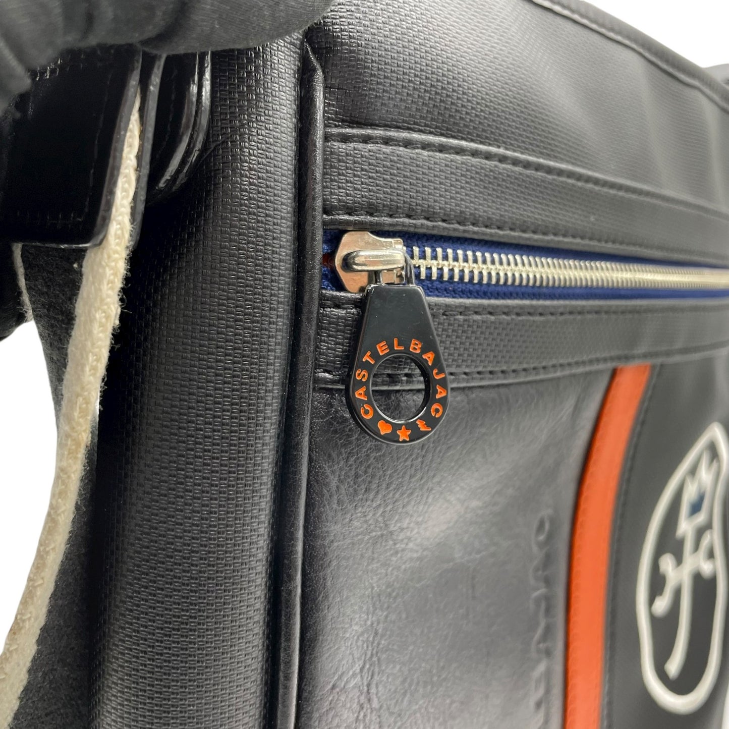 美品 カステルバジャック CASTELBAJAC ショルダーバッグ クロスボディ ロゴ刺繍 レザー ナイロン 黒 ブラック C11