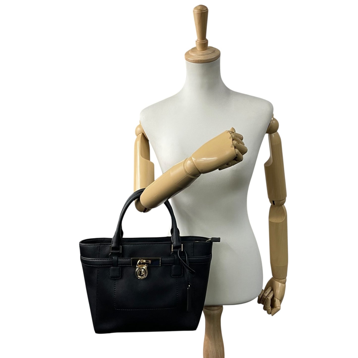 美品 マイケルコース MICHAEL KORS ハミルトン 2WAY ハンドバッグ ショルダーバッグ 黒 ブラック 金 ゴールド レザー S29