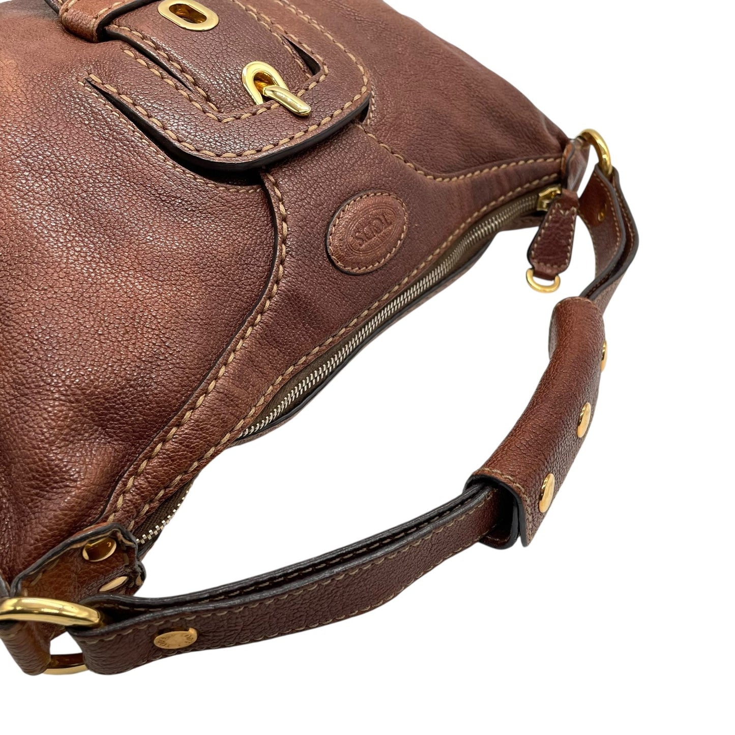 トッズ TOD’S レザー ハンドバッグ 茶色 ブラウン 金金具 ゴールド金具 ステッチデザイン 本革 B4
