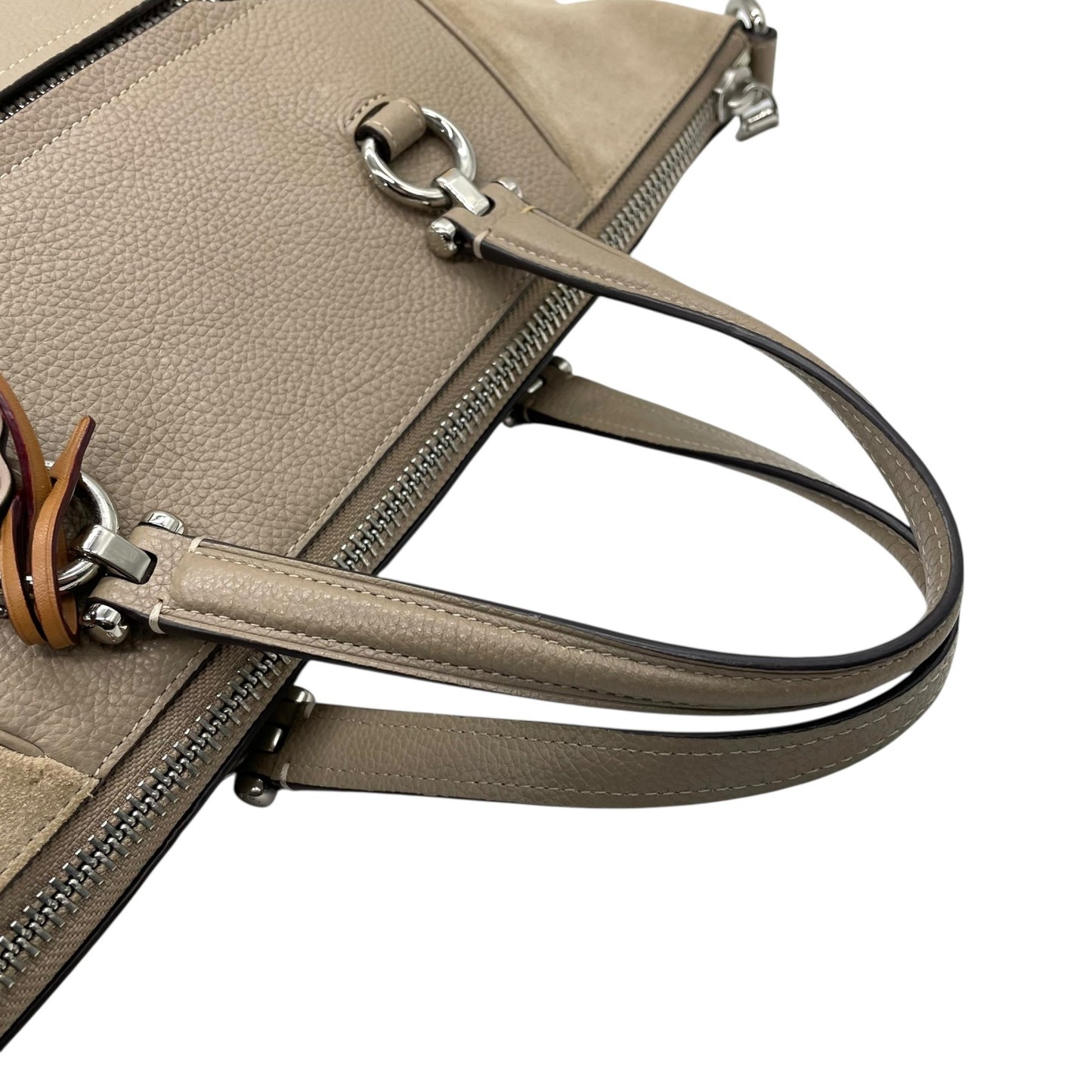 コーチ COACH Cチャーム トートバッグ ハンドバッグ スエード レザー グレー ベージュ シルバー金具 T4