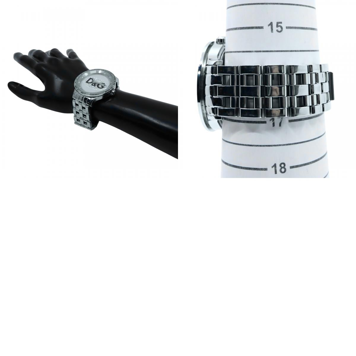 【電池交換済】D&G ドルチェ＆ガッバーナ 腕時計 ラインストーン D&Gロゴ メンズ レディース ユニセックス クオーツ アナログ シルバー ブレスレットウォッチ ドレスウォッチ ゴージャス エレガント ラグジュアリー クリーニング済み G2