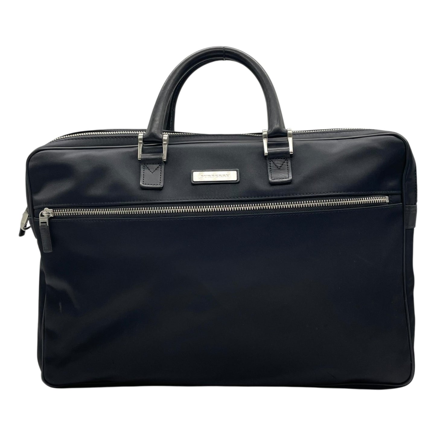 バーバリー BURBERRY ビジネスバッグ ブリーフケース ナイロン×レザー 黒 ブラック シルバー金具 2WAY メンズ E