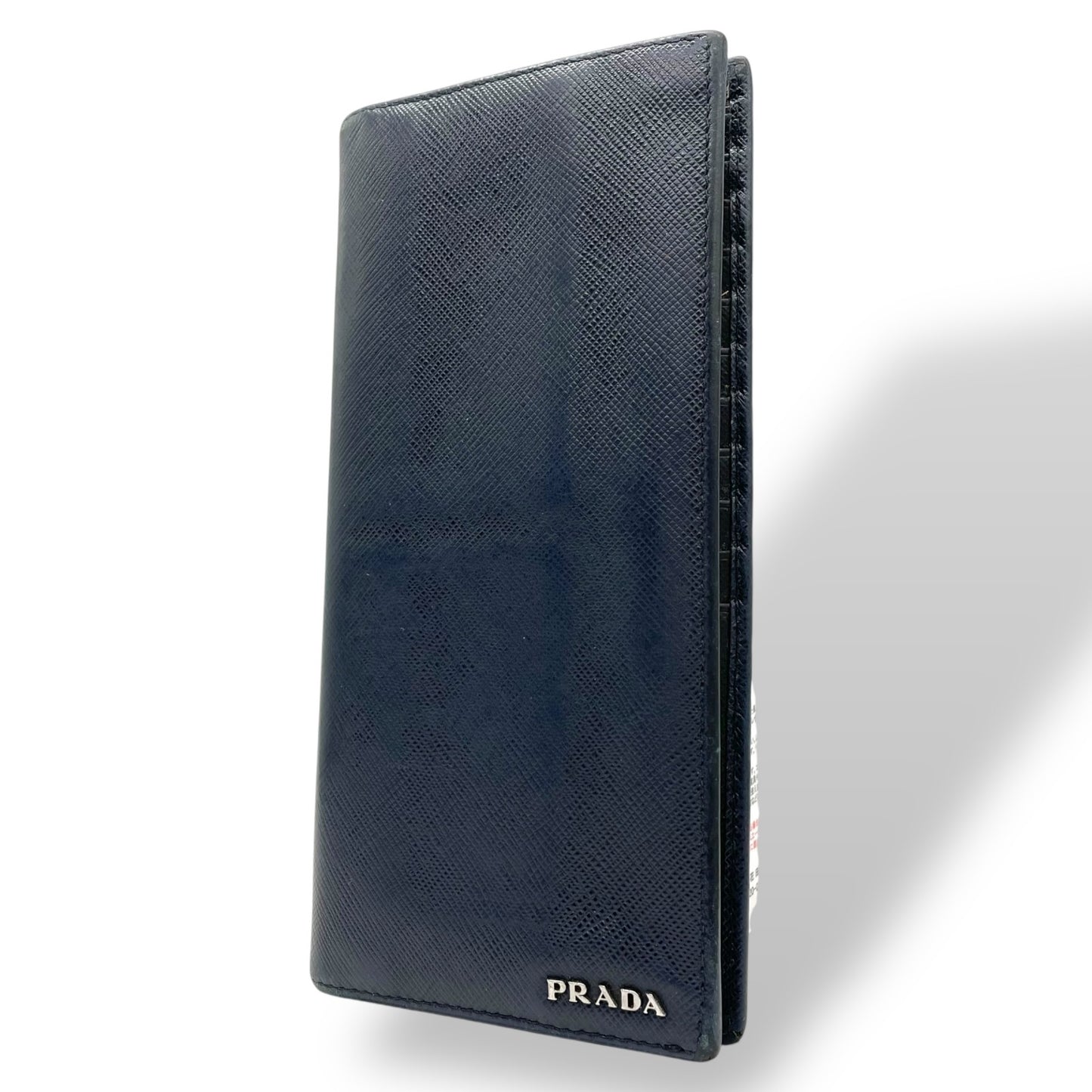 プラダ PRADA 長財布 ネイビー 紺 サフィアーノレザー シルバー金具 ロゴ 2MV836 メンズ M1