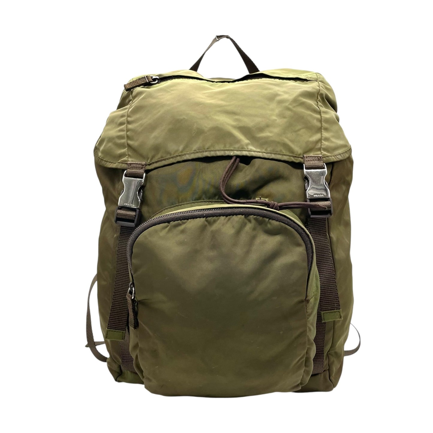 プラダ PRADA リュックサック バックパック カーキ 茶 ブラウン ナイロン 三角ロゴプレート トライアングルロゴ シルバー金具 メンズ レディース Z4