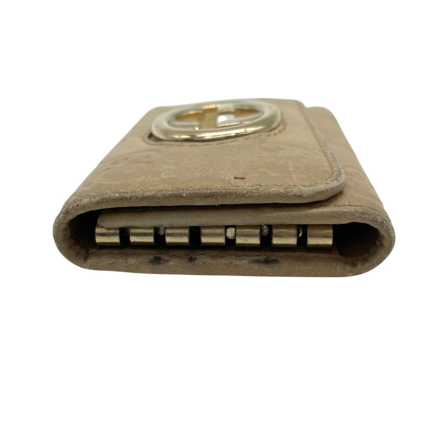 グッチ GUCCI グッチシマ 三つ折り キーケース インターロッキングG ベージュ レザー ゴールド金具 レディース M5