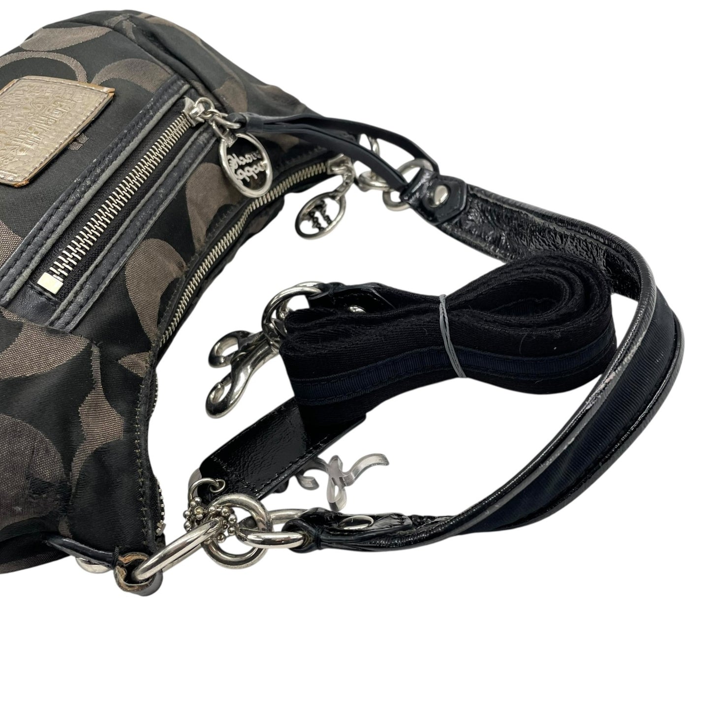 コーチ COACH 2WAY ハンドバッグ ショルダーバッグ ポピー シグネチャー 黒 ブラック キャンバス シルバー金具 手提げ 肩掛け可 斜め掛け可 ロゴ レディース U5