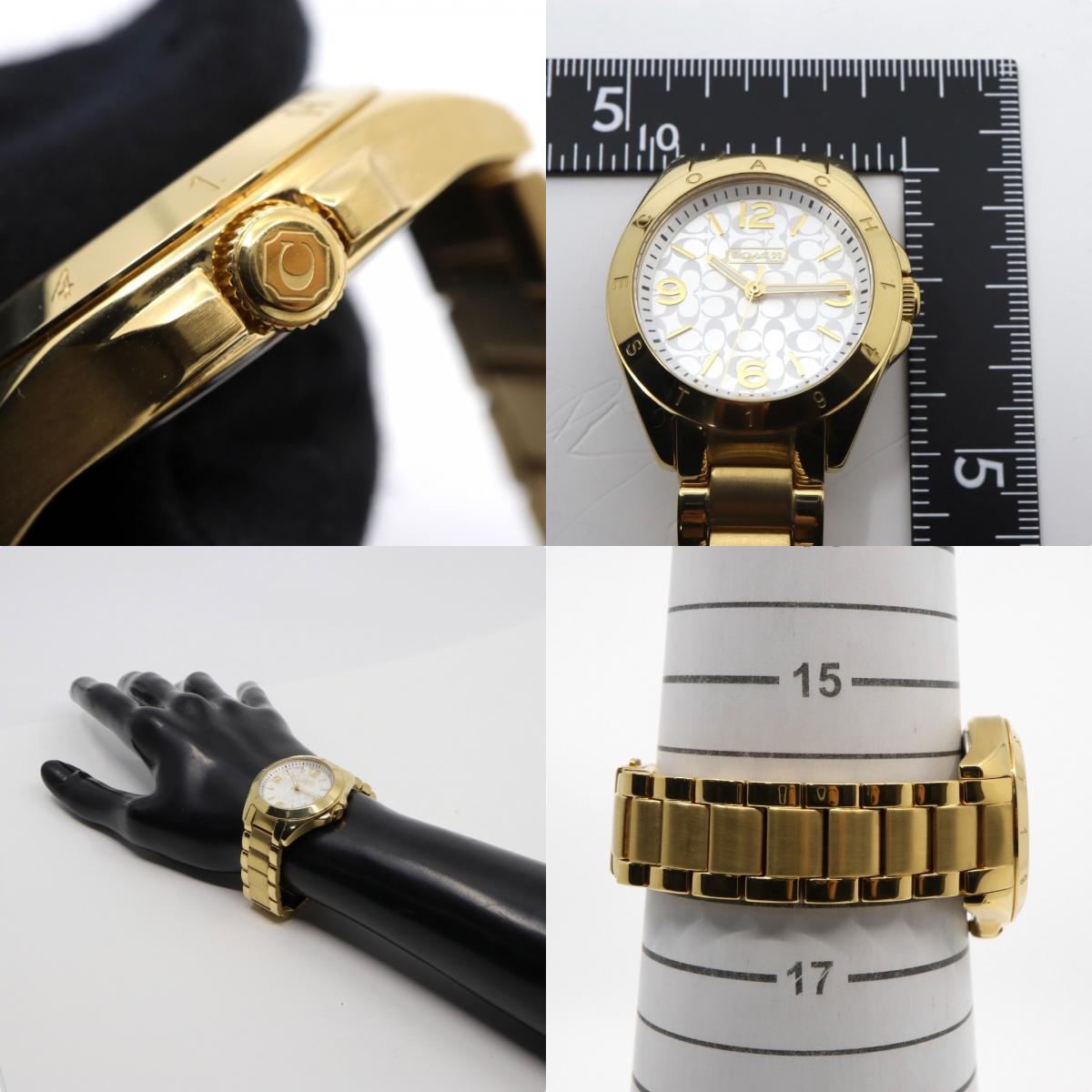 美品 電池交換済 クリーニング済 コーチ COACH 腕時計 CA-67.7.34.0690 レディースウォッチ クォーツ ゴールド ステンレススチール シルバー文字盤 シグネチャー柄 アナログ エレガント クラシック ドレスウォッチ 稼働品 G3