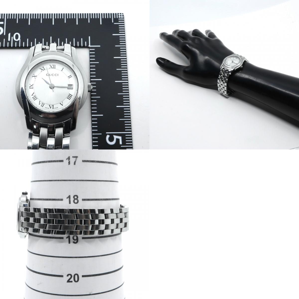 【電池交換済／クリーニング済】グッチ GUCCI 5500L 腕時計 レディースウォッチ クォーツ シルバー文字盤 ローマンインデックス デイト表示 ステンレススチール クラシック エレガント ドレスウォッチ ビジネス 稼働品 G3