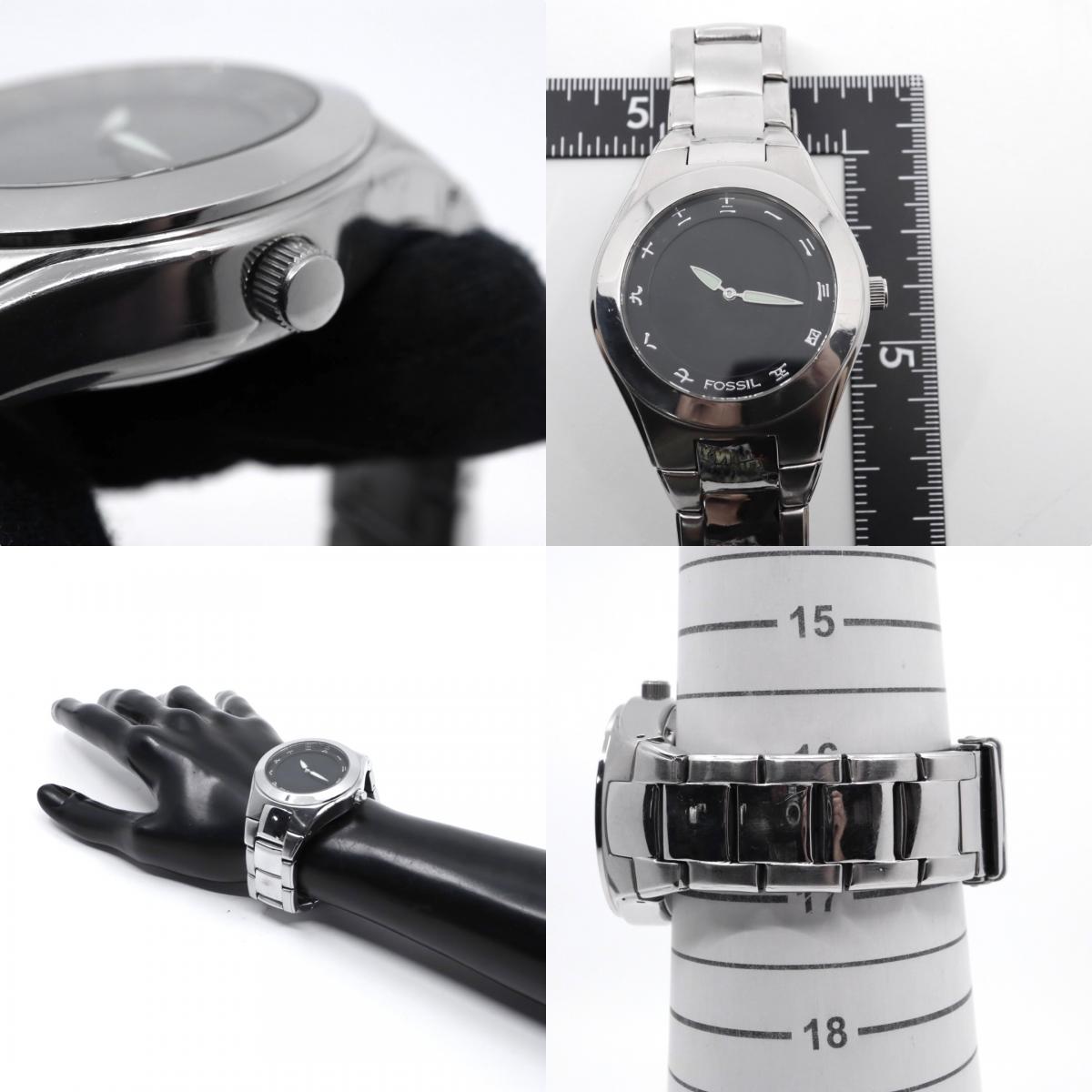 美品 電池交換済 クリーニング済 フォッシル FOSSIL 腕時計 BG-1055 メンズウォッチ クォーツ 漢数字インデックス シルバー ブラック ステンレススチール アナログ ユニークデザイン カジュアル 稼働品 G3