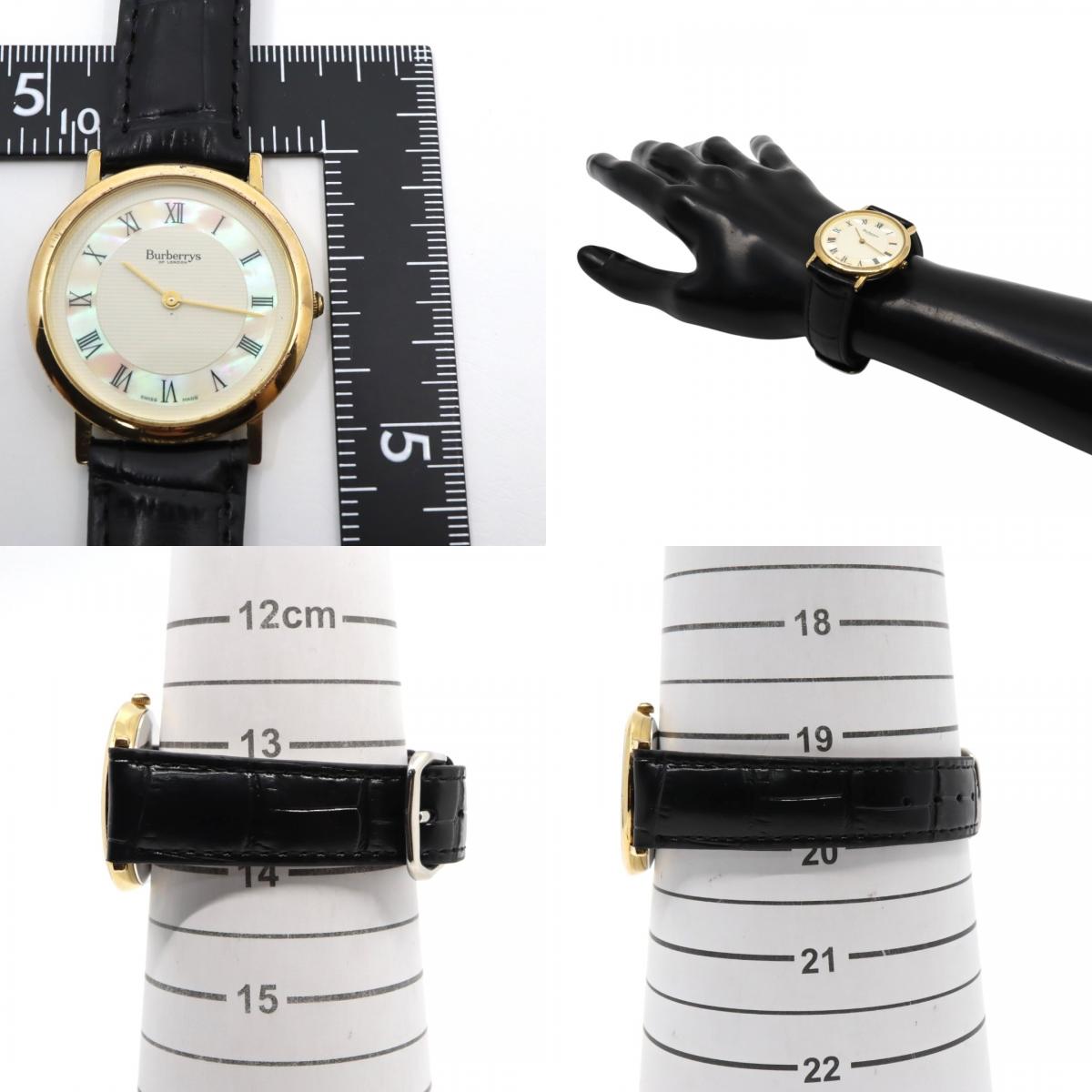 美品 電池交換済 新品ベルト バーバリー Burberrys 6000G 腕時計 メンズウォッチ クォーツ ゴールド シェル文字盤 アイボリー ローマンインデックス クラシック ヴィンテージ エレガント ドレスウォッチ 稼働品 G3