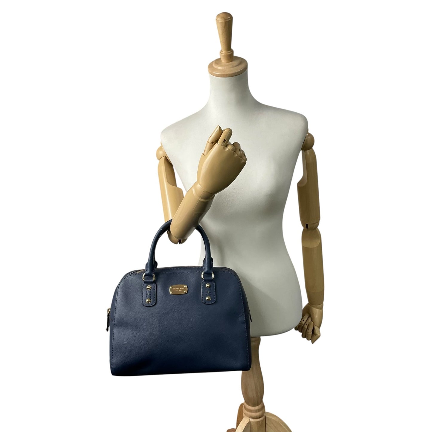 美品 MICHAEL KORS マイケルコース 2WAY ハンドバッグ ショルダーバッグ ネイビー レザー ゴールド金具 ロゴ 斜め掛け可 手提げ レディース T3