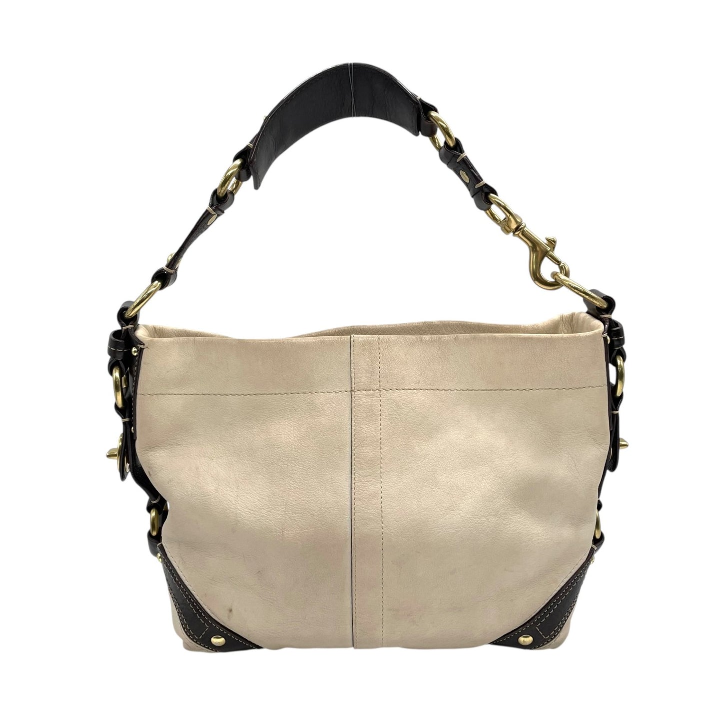 COACH コーチ カーリー ショルダーバッグ ワンショルダー セミショルダー ハンドバッグ レザー アイボリー ブラウン 茶 ゴールド金具 10615 ターンロック ベルト 肩掛け可 レディース T4