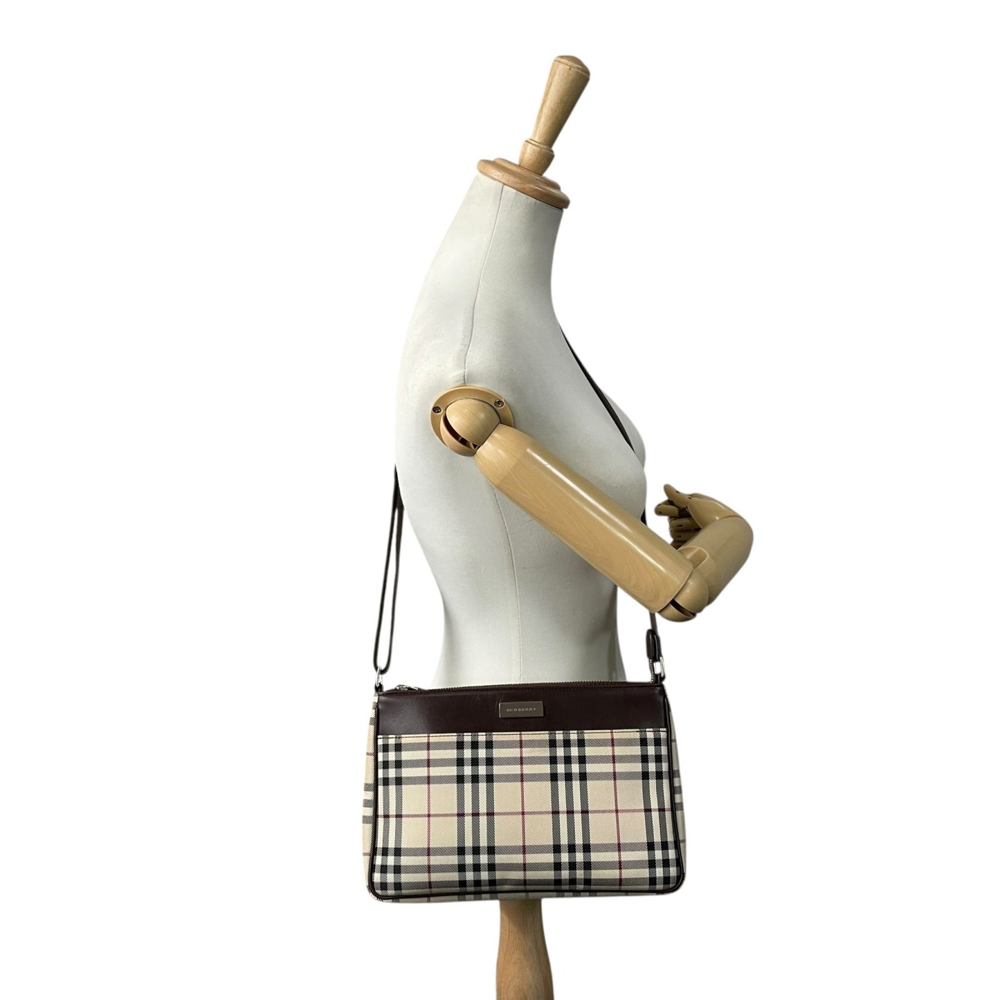 美品 バーバリー BURBERRY ショルダーバッグ ノバチェック ベージュ 茶色 ブラウン キャンバス レザー K3