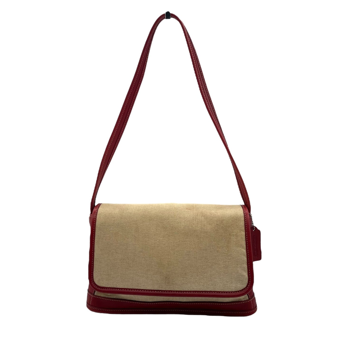 コーチ COACH キャンバス レザー ショルダーバッグ ワンショルダー 6114 ベージュ 赤 レッド フラップデザイン ロゴチャーム付き 上品カラー U17