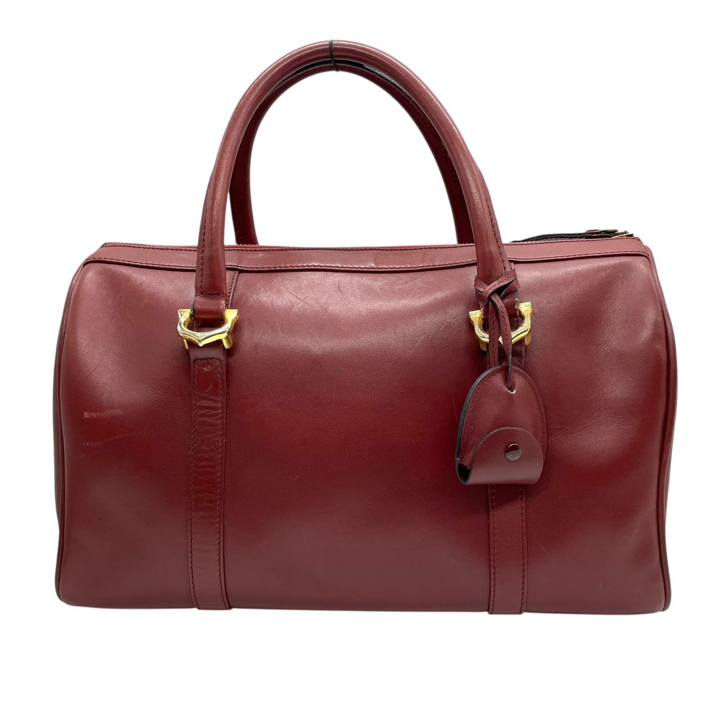 カルティエ Cartier マストライン ハンドバッグ ミニボストン ボルドー ワインレッド 赤 レザー ゴールド金具 2Cモチーフ 南京錠 レディース B