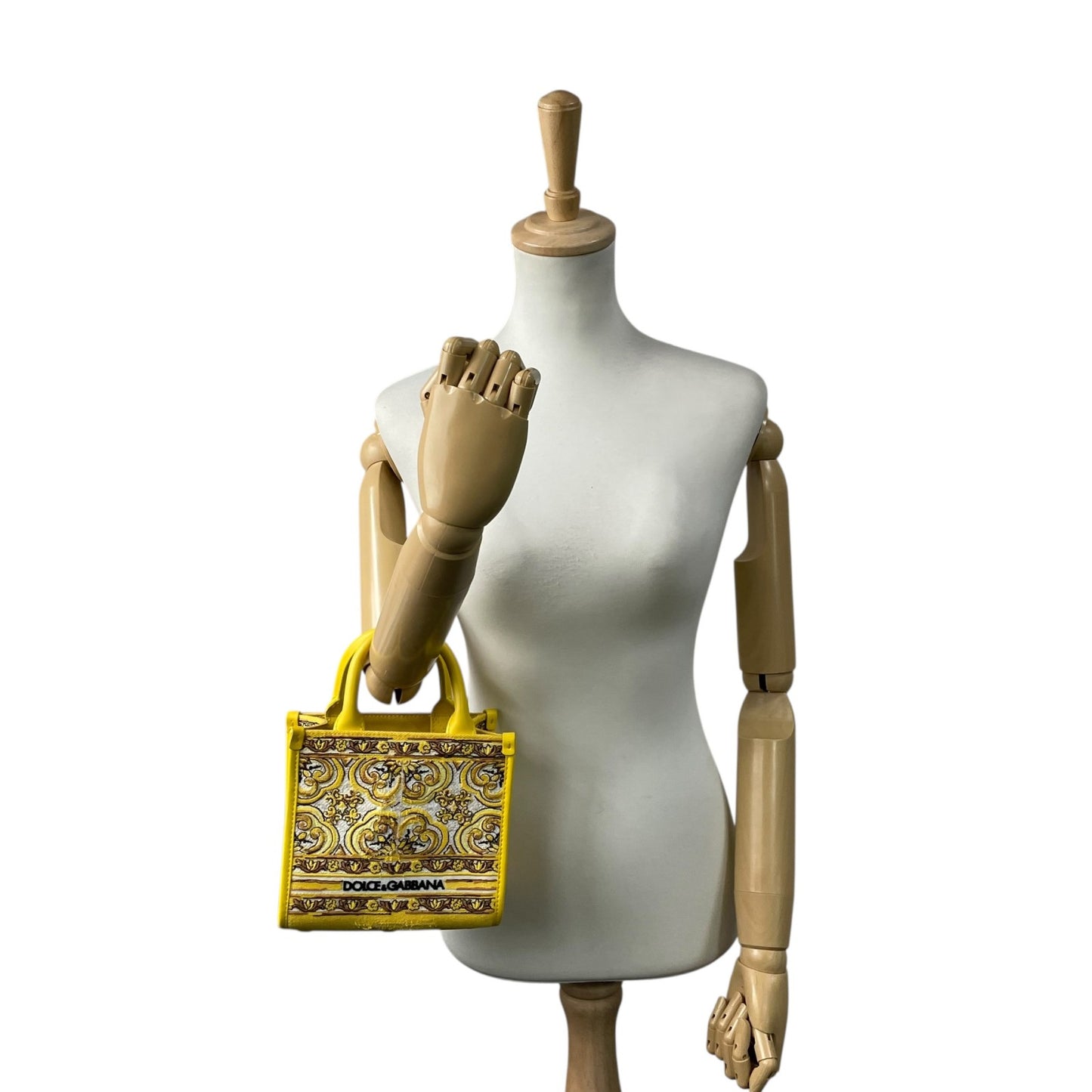 ドルチェ＆ガッバーナ DOLCE&GABBANA ドルガバ マヨリカ DG DAYLY ミニショッピングバッグ 2WAY ハンドバッグ ショルダーバッグ イエロー キャンバス×レザー ゴールド金具 刺繍ロゴ 斜め掛け可 レディース B