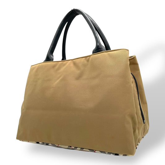 BURBERRY BLUE LABEL バーバリー ブルーレーベル ハンドバッグ ノバチェック ベージュ ブラック ナイロン×レザー シルバー金具 トート レディース U14