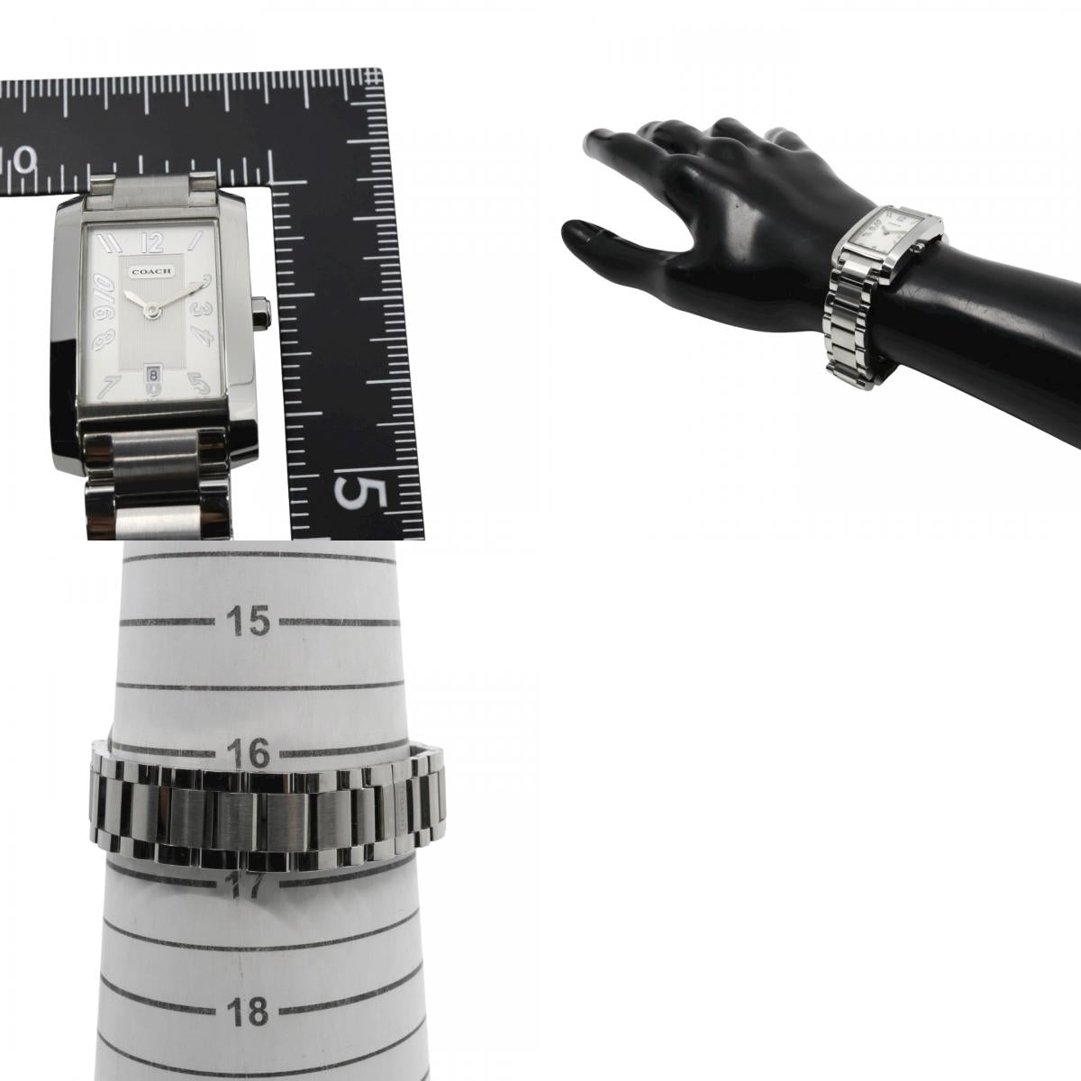 【美品】コーチ COACH 腕時計 レディース レクタンギュラー 0243 スクエア シルバー 白文字盤 ステンレス クォーツ 3針 デイト ビジネス フォーマル オフィス 通勤 クラシック 上品 洗練 スイス製 角型 G10