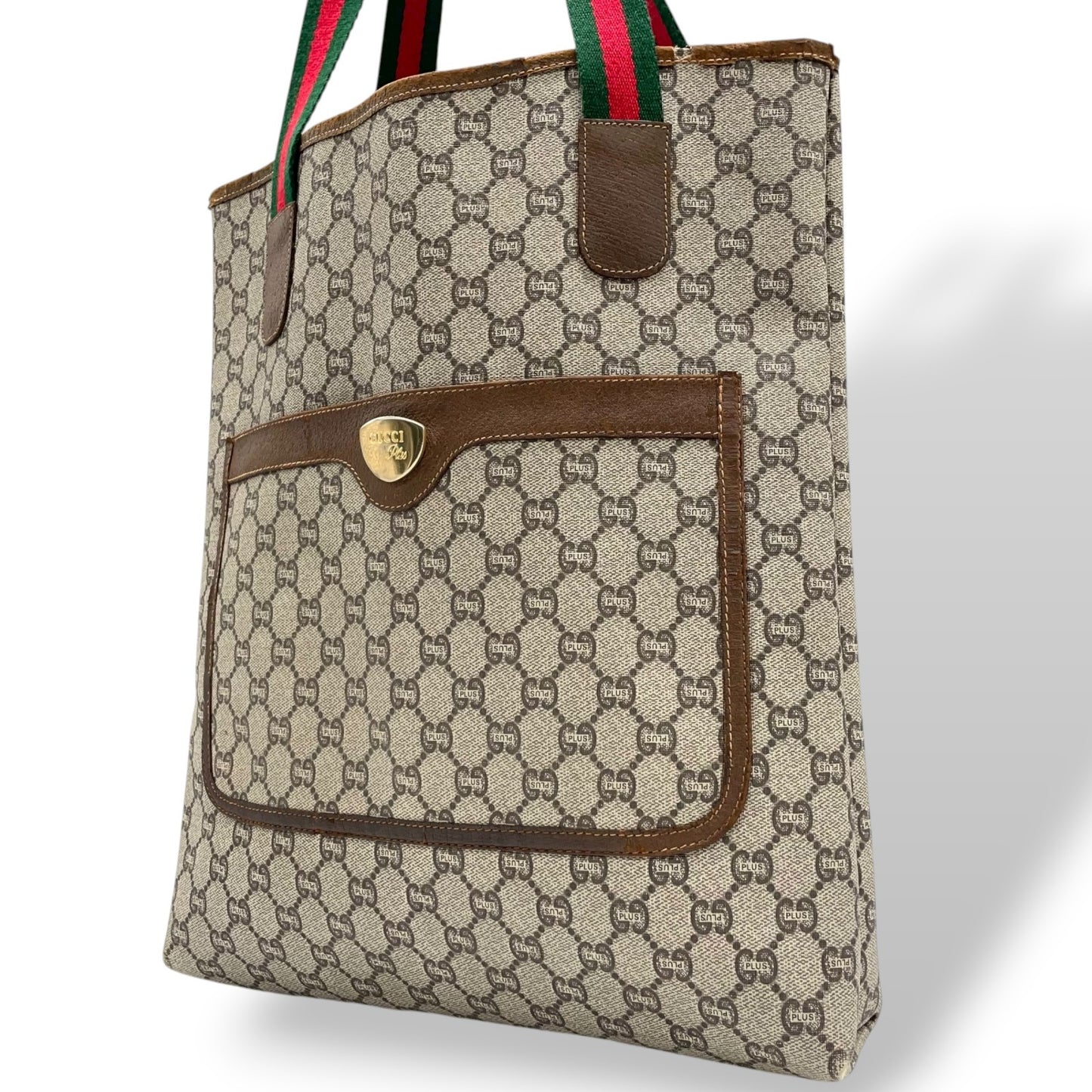 GUCCI グッチ シェリーライン GGプラス トートバッグ ビンテージ オールドグッチ PVC レザー 伝統ウェブデザイン 縦型トート d7