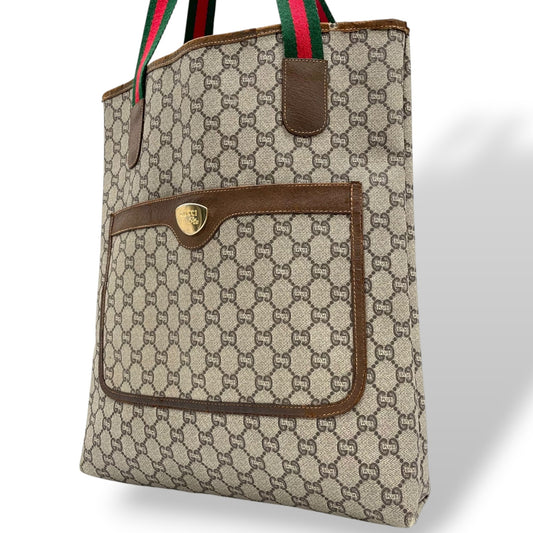 GUCCI グッチ シェリーライン GGプラス トートバッグ ビンテージ オールドグッチ PVC レザー 伝統ウェブデザイン 縦型トート d7