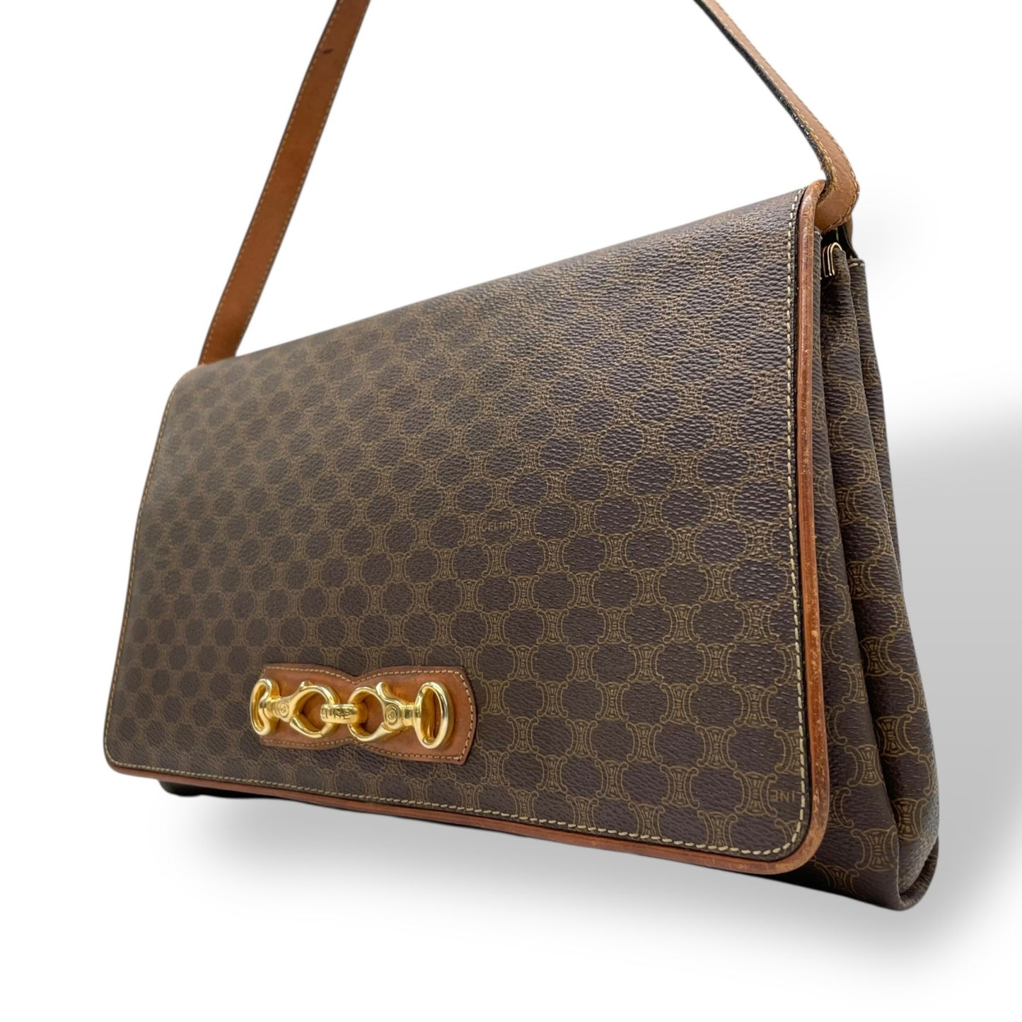 CELINE セリーヌ マカダム ショルダーバッグ ヴィンテージ オールドセリーヌ PVC レザー ゴールド金具 フラップデザイン 1980s 1990s クラシック クロスボディ k1