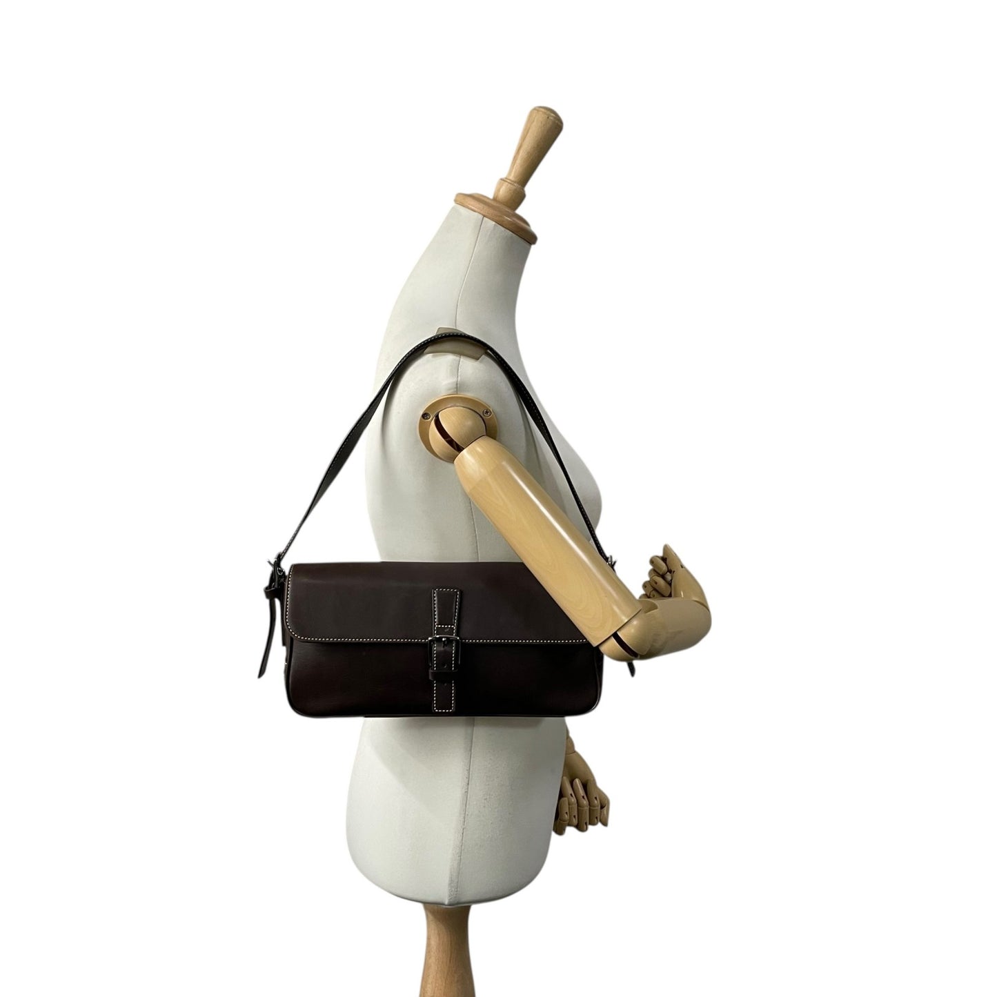 【美品】COACH コーチ 7784 ショルダーバッグ レザー ブラウン 茶色 バックルフラップ ステッチ ワンショルダー バッグ Y2K 00s vintage s91