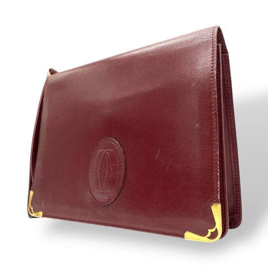 Cartier カルティエ ボルドー レザー クラッチバッグ ゴールドロゴ ヴィンテージ 1980s 1990s 上品 パリ クラシック K7