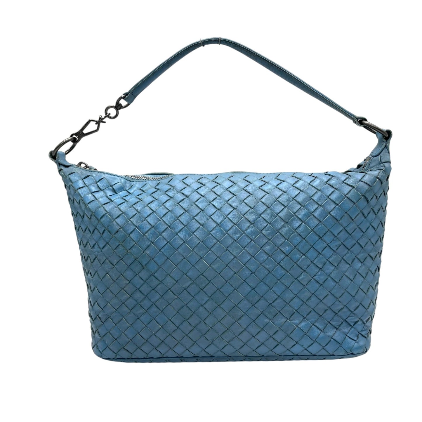 ボッテガヴェネタ イントレチャート ライトブルー レザー ハンドバッグ ショルダー ヴィンテージ 編み込み 革 旧ロゴ イタリア製 上品　k11