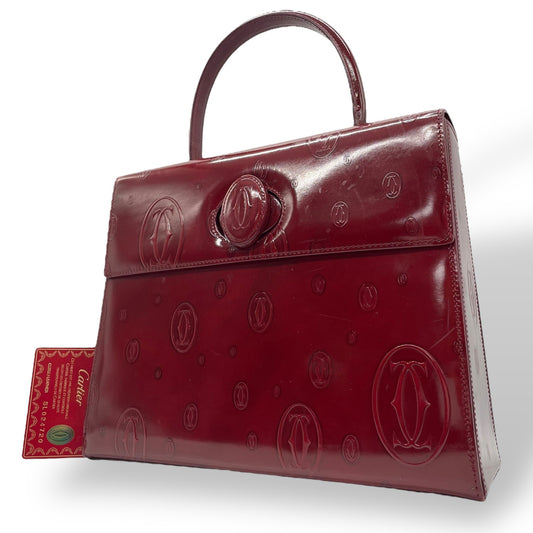 Authentic Cartier Happy Birthday Handbag Patent Leather Bordeaux Red Enamel Women's with Guarantee Card