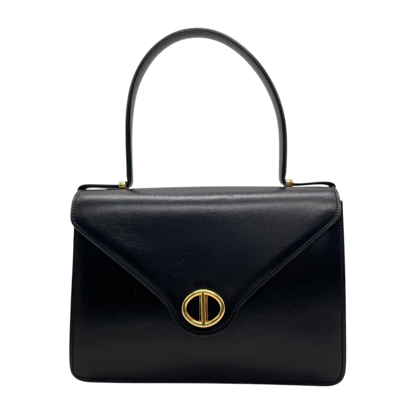 Authentic DIOR Handbag Black Leather Gold Hardware CD Logo Formal Women's Top Handle Flap Closure Vintage
