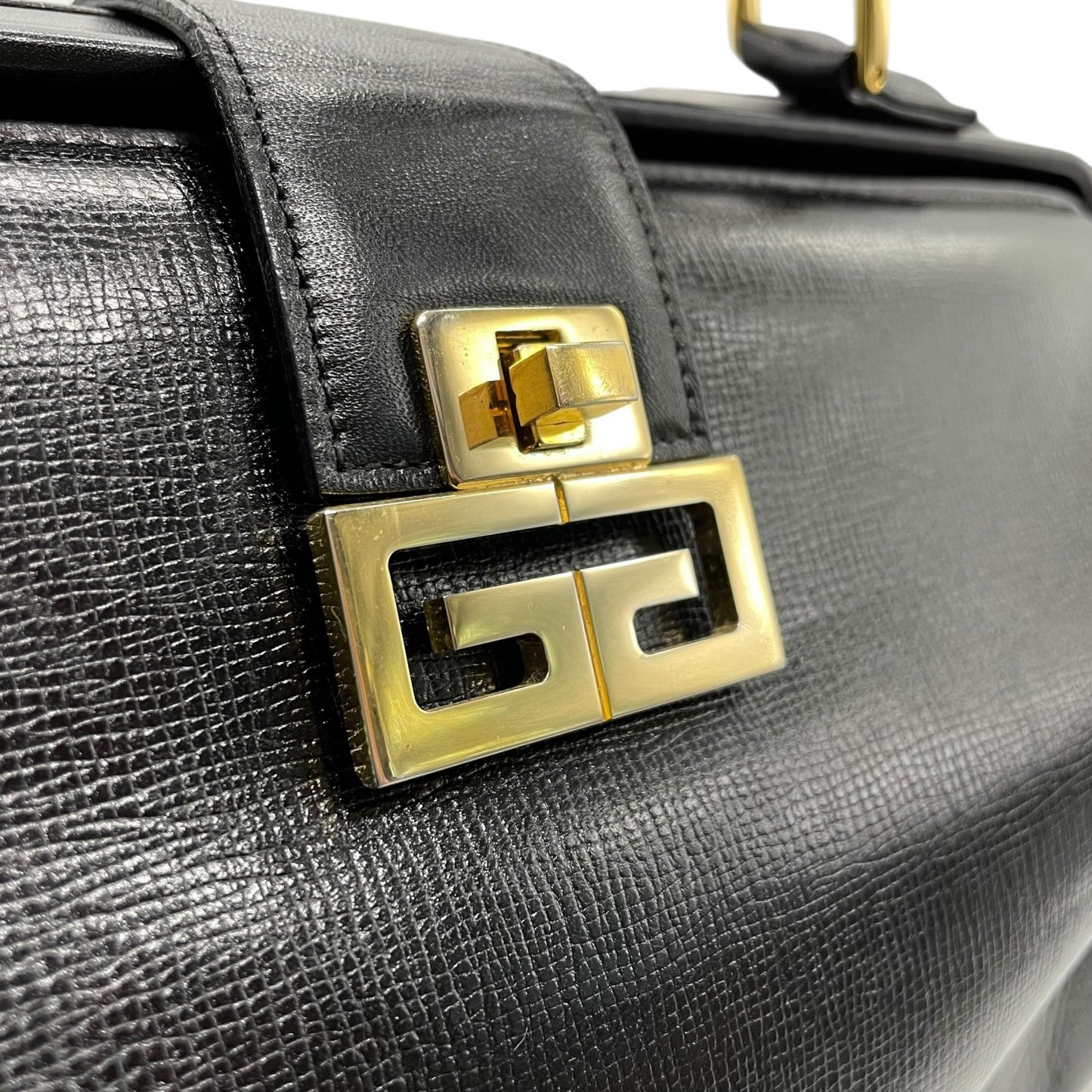 GIVENCHY ジバンシィ ジバンシー SACS ハンドバッグ 黒 ブラック レザー 本革 ゴールド金具 トップハンドル Gロゴ 手提げ レディース ヴィンテージ B5