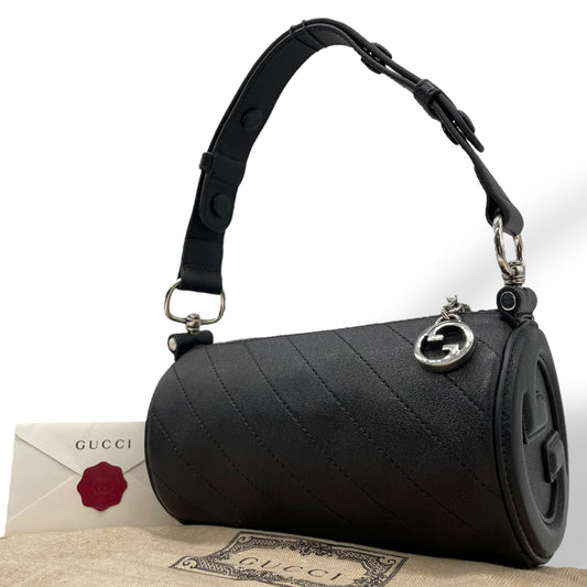新品同様 GUCCI グッチ ブロンディ ミニバッグ ハンドバッグ レザー 本革 ブラック 黒 760170 インターロッキング GG シルバー金具 レディース A
