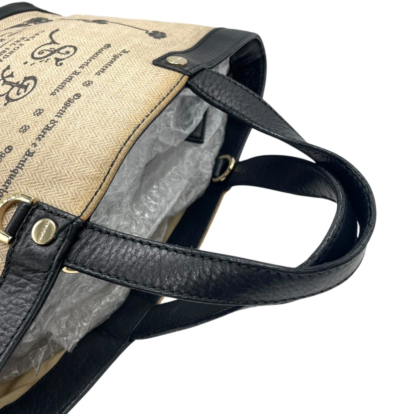 BVLGARI ブルガリ コレツィオーネ 2WAY ハンドバッグ トートバッグ ショルダーバッグ ロゴ キャンバス レザー ベージュ 黒 ブラック ゴールド金具 斜め掛け可 メンズ レディース K3