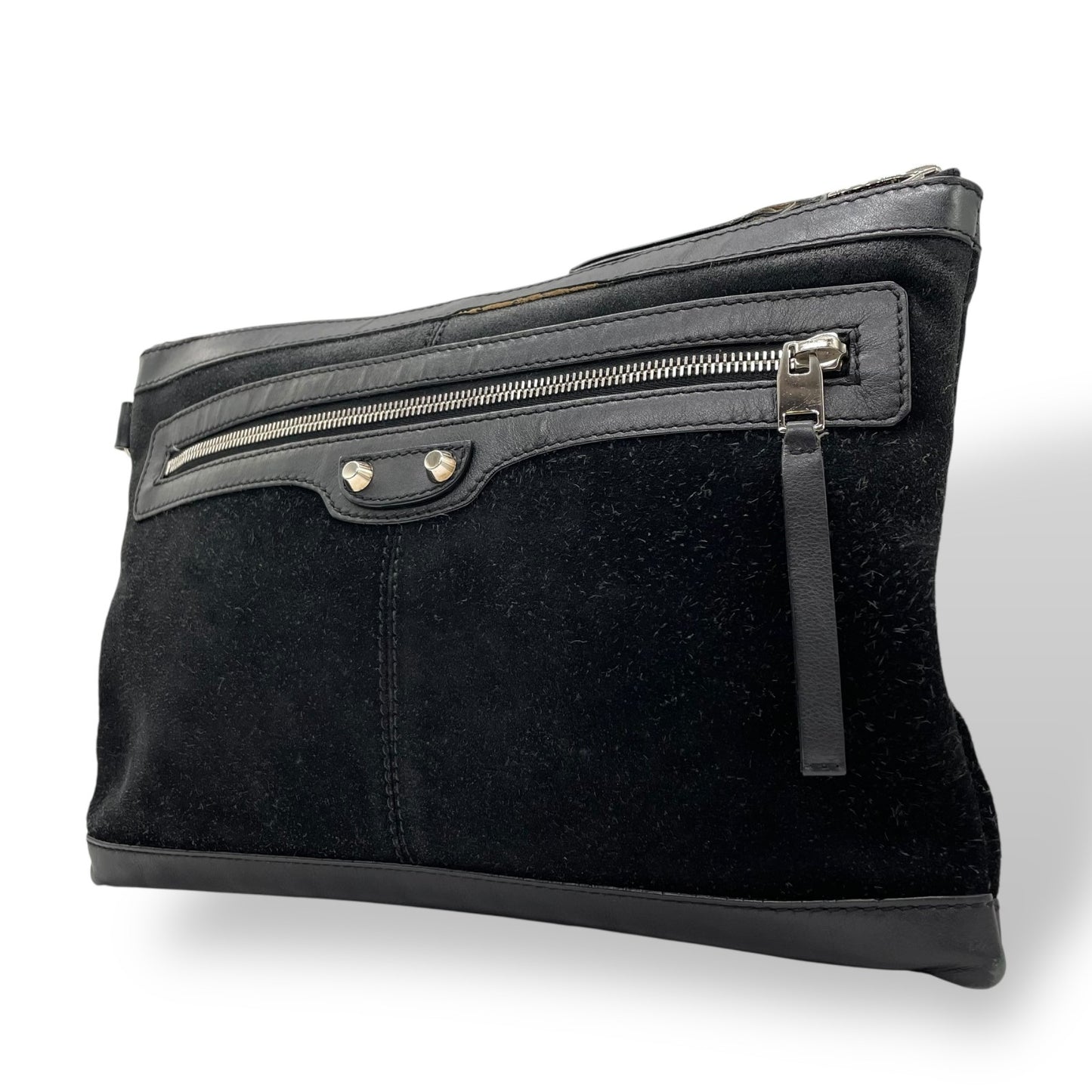 BALENCIAGA バレンシアガ クリップ クラッチバッグ CLASSIC CLIP M 黒 ブラック スエード レザー シルバー金具 セカンドバッグ メンズ レディース K11