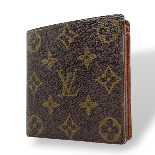 LOUIS VUITTON ルイヴィトン モノグラム ポルトフォイユ・マルコ 二つ折り財布 茶 ブラウン PVC レザー ゴールド金具 M61675 メンズ レディース M4