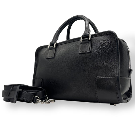 Authentic LOEWE Amazona 2WAY Handbag Shoulder Bag Black Leather Anagram