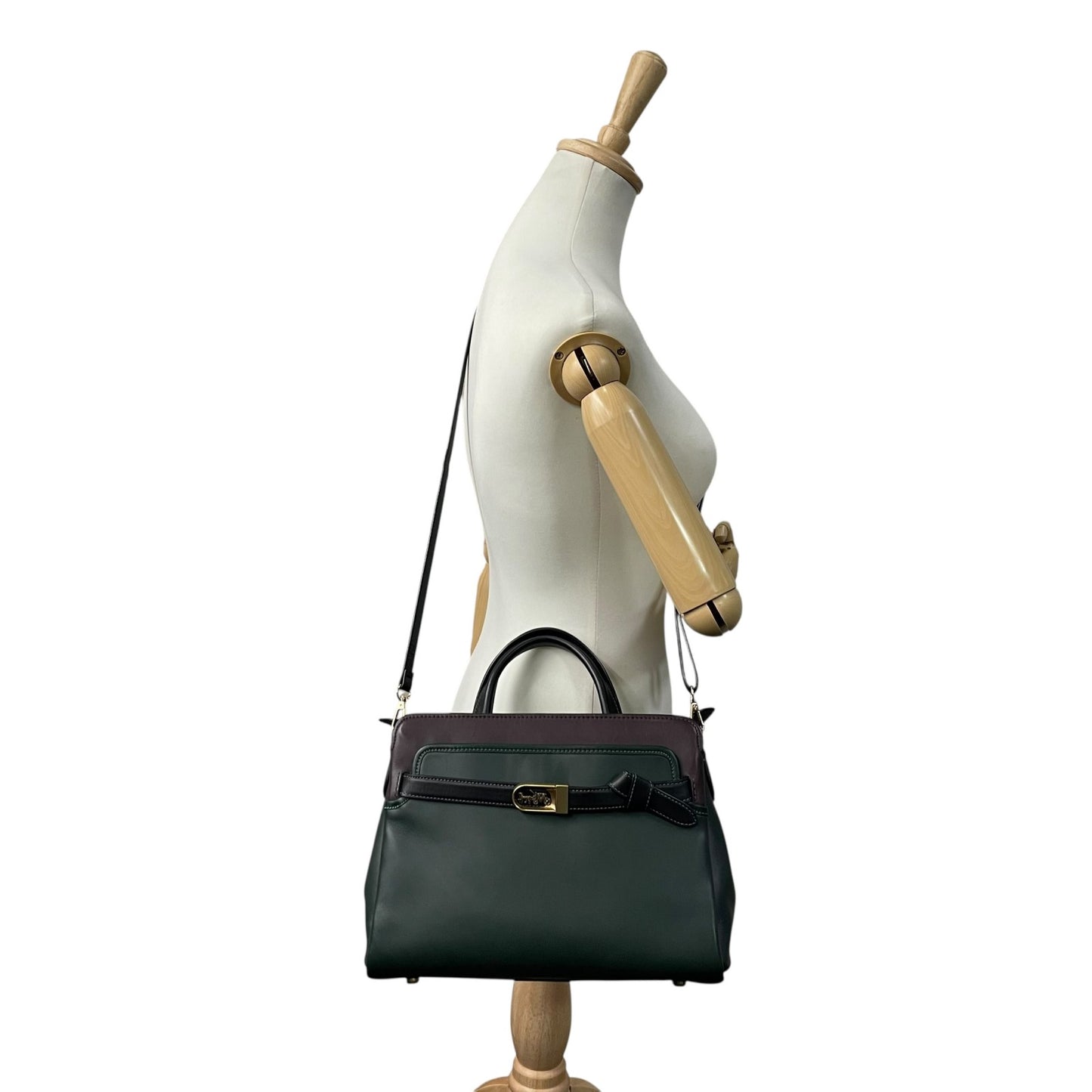 Authentic COACH Tate Carryall 2WAY Handbag Shoulder Bag Dark Green Black Leather Horse Logo