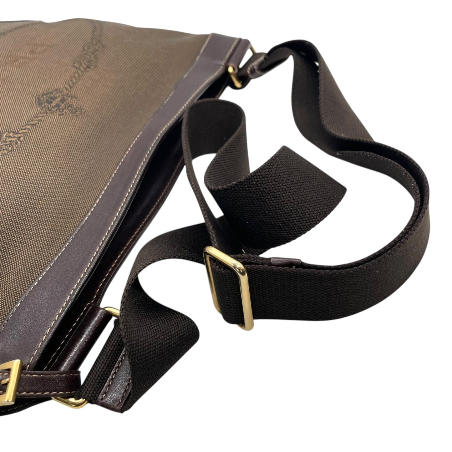 Authentic PRADA Logo Jacquard Large Logo Canvas Leather Shoulder Bag Brown Crossbody Women