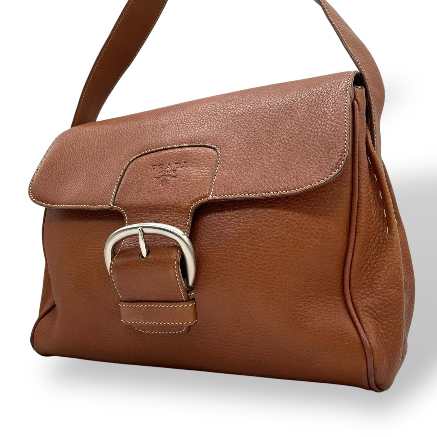 Authentic PRADA Shoulder Bag Brown Leather Vintage 00s Y2K Archive Ladies