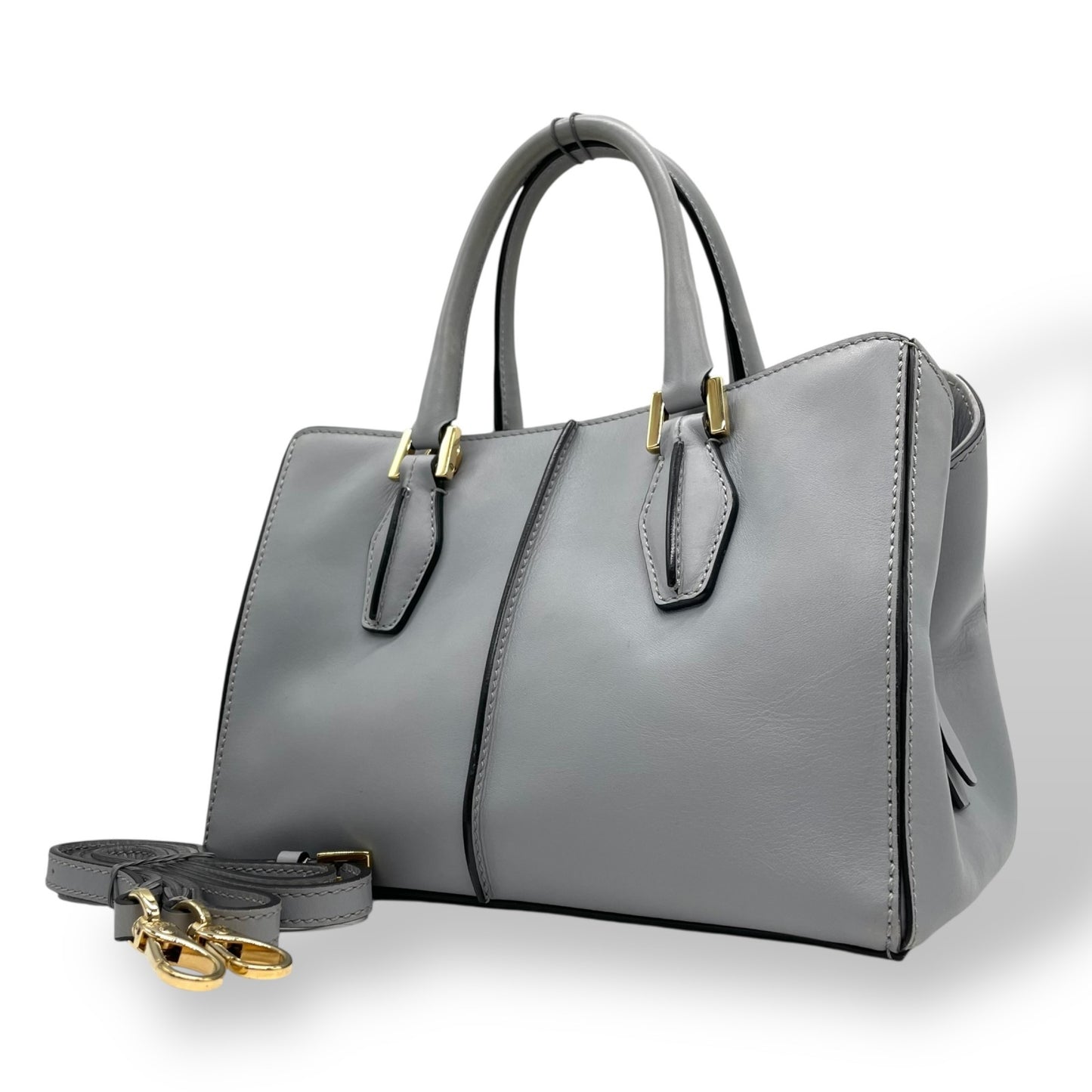 極美品 トッズ TOD'S Dキューブ スモール Dバッグ 2WAY ハンドバッグ ショルダーバッグ ミニボストン 肩掛け 斜め掛け グレーブルー 青 グレー 本革 レザー レディース A