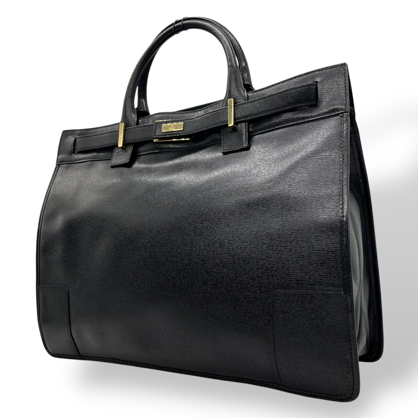 美品 GUCCI グッチ レザー ビジネスバッグ ブラック ゴールド金具 A4収納可 ハンドバッグ メンズ レディース 正規品 D