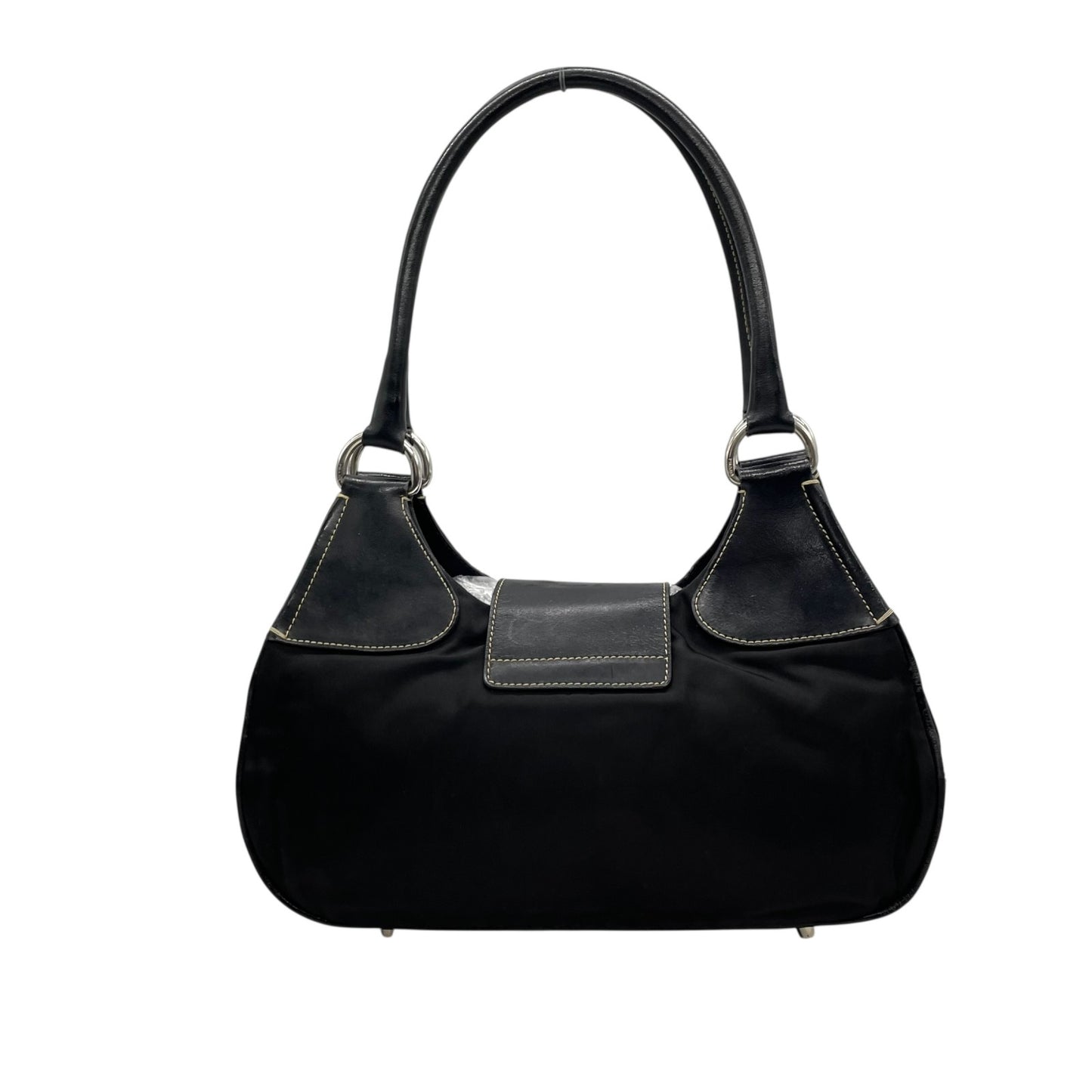 PRADA プラダ ワンショルダーバッグ ショルダーバッグ 黒 ブラック 肩掛け シルバー金具 ベルトデザイン フラップ ナイロン×レザー 三角ロゴ トライアングルロゴ ヴィンテージ テスート D1